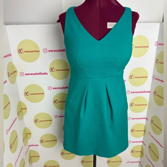 Ann Taylor LOFT Green Dress Fit Flare Sleeveless Skater ATL Mini Women's - Picture 1 of 6